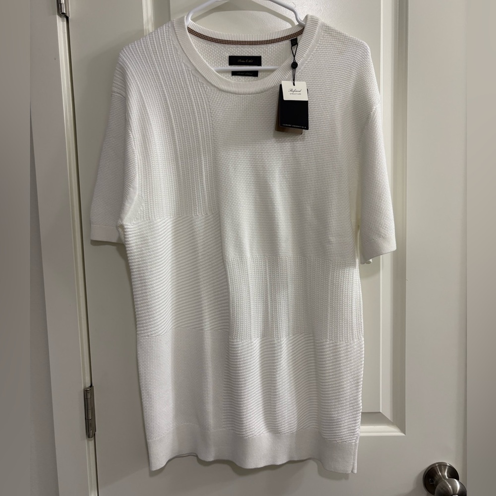 Porter & Ash Men’s White Textured Knit Modal Cotton Blend Sweater